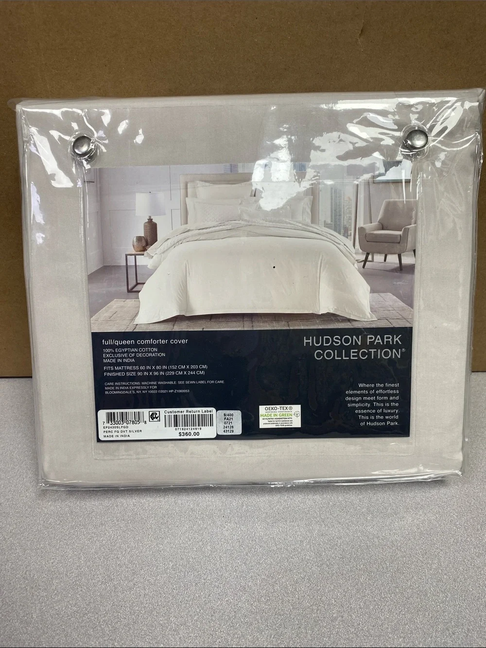 Hudson Park Collection Silver Percale Duvet Cover - Classic Percale Finish